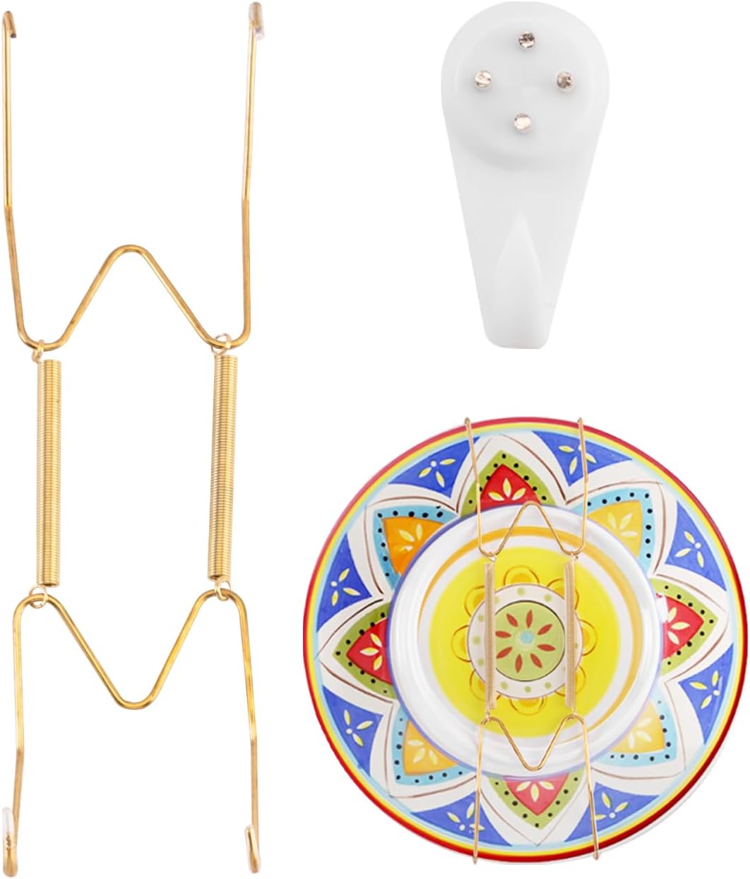 Plate Hangers for The Wall Suitable for 8-10 inch Small Decorative Plate, Invisible Stainless Steel Plate Hangers for Display with Wall Hooks, for Plates/Platter/Dish/Picture(Gold)