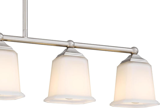 Nox Vintage 5-Light Chandelier Island Pendant Light with Brushed Nickel White Glass for Dining Room, Kitchen Island, Industrial, Vintage Decor