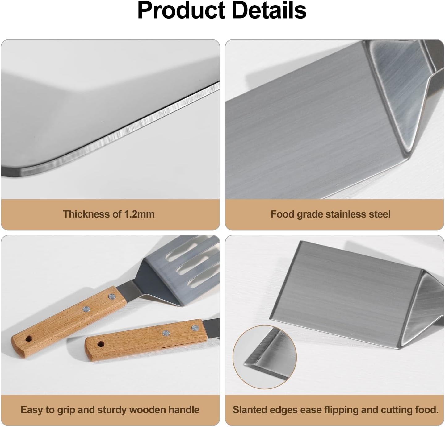 Stainless Steel Spatula Set, 2 Pcs Metal Spatulas for Kitchen Use, Professional Metal Spatula for Cast Iron Skillet with Wooden Handle, Ideal Choice for Making Desserts, Pancakes, Eggs, and BBQ