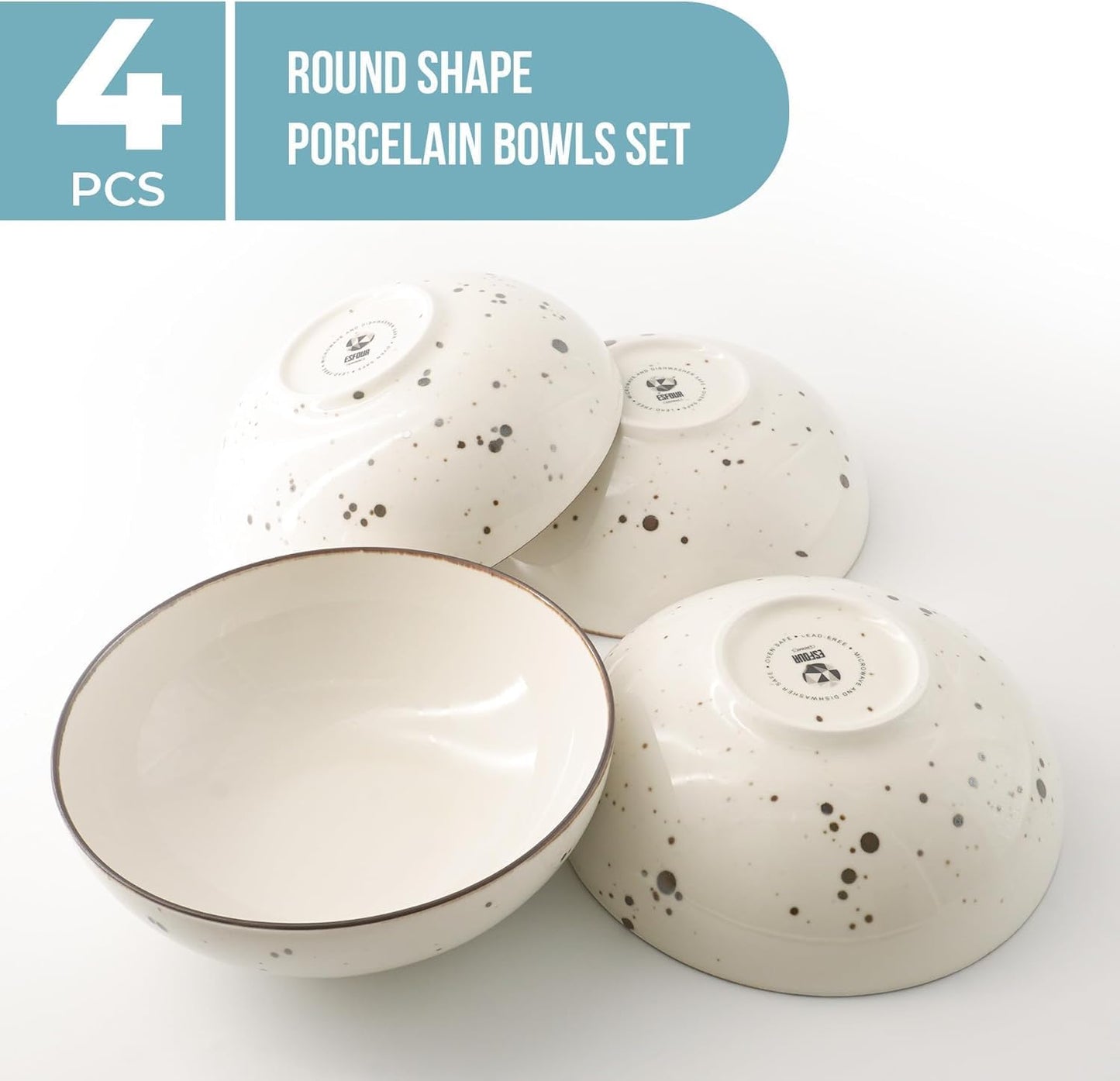 Esfour Premium Porcelain Bowl Collection | Durable, Microwave & Dishwasher Safe | Ideal for Cereal, Pasta, Salad & Desserts (Classic Assorted Color, Cereal Bowl 4pcs)