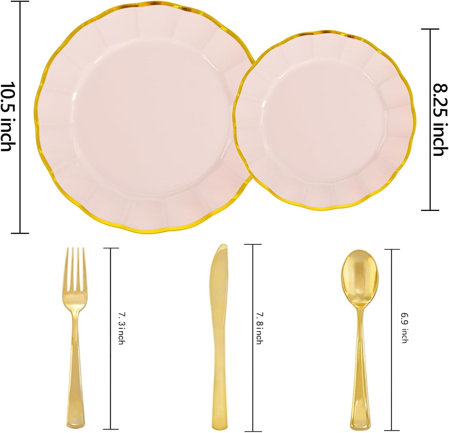 EI 150pcs Pink Plastic Plates with Gold Plastic Silverware,Pink Party Plates,Heavy Duty Plate Disposable,Gold Dinnerware Set for Birthday, Afternoon Tea,Wedding