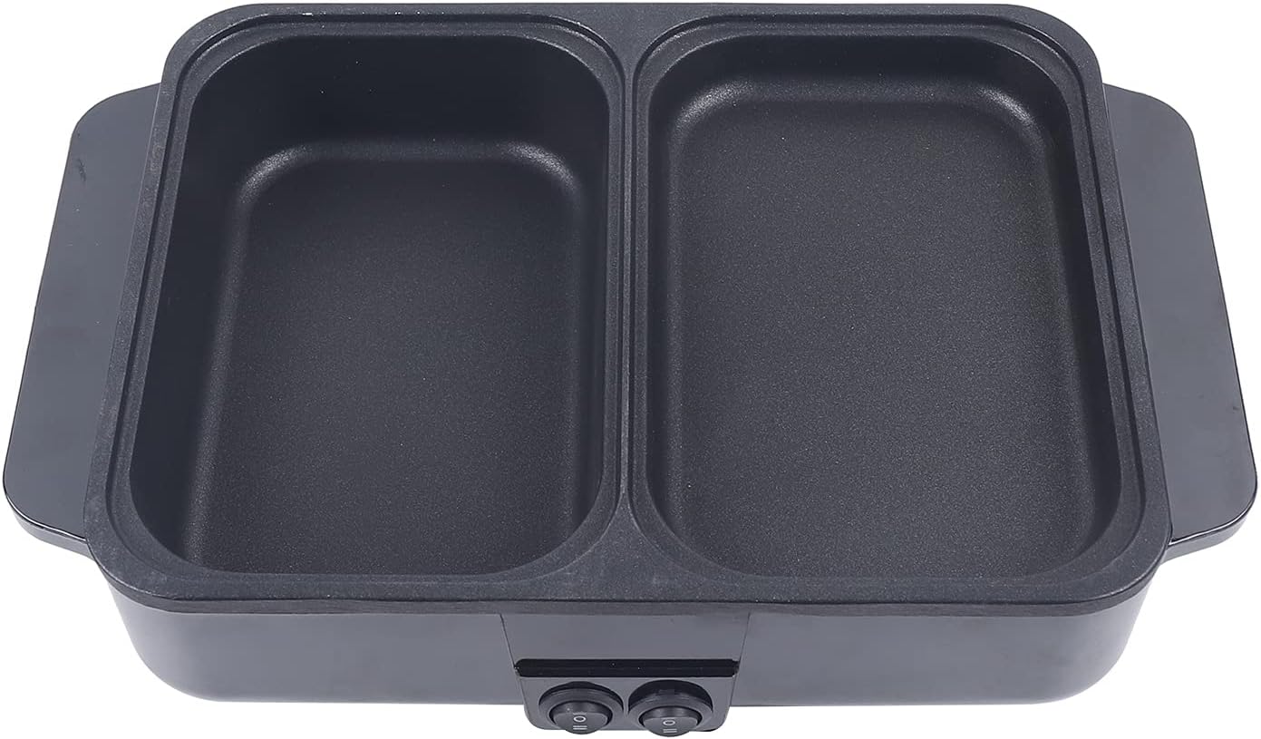 Hot Pot With Grill, Electric Hot Pot And Grill Combo 2-In-1, Independent Temperature Control, Portable Cooker&Bbq Baking Grill Pan, 1200w, For Barbecue, Frying, Soup Making, And Hot Pot