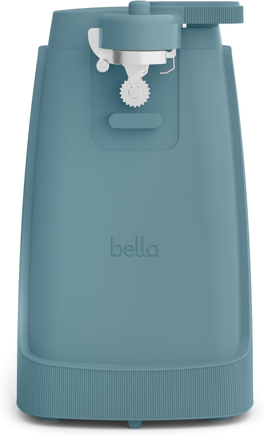 bella Electric Can Opener and Knife Sharpener, Multifunctional Jar and Bottle Opener with Removable Cutting Lever and Cord Storage, Stainless Steel Blade, Surf