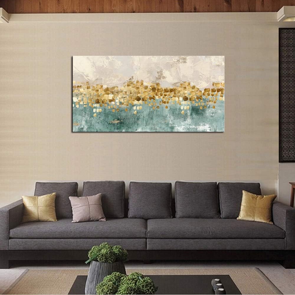 DZL Art A74675 Gold Abstract Canvas - Modern Contemporary Wall Art Decor Living Room