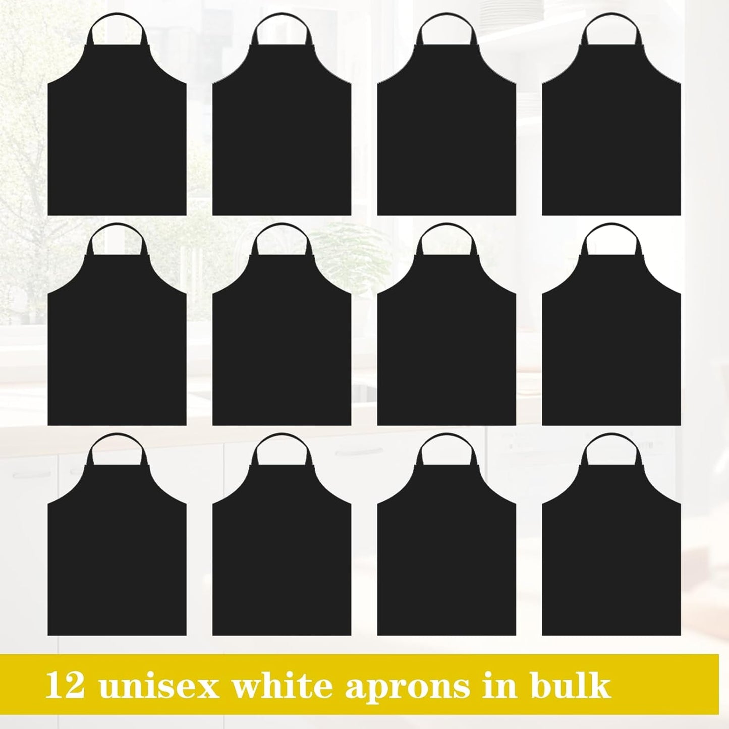12 Pack Black Bib Apron,Unisex Bib Aprons Bulk,Chef Apron without Pockets,Washable Kitchen Aprons for Women Men Kitchen Cooking, Crafting Painting, BBQ(Black)