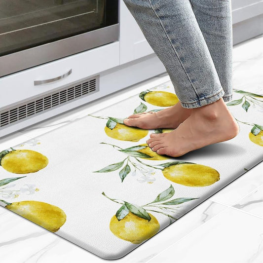 Lemon Kitchen Mats for Floor - Anti Fatigue Mats for Kitchen Floor, Cushioned Non-Skid Washable Memory Foam Rug for Office, Sink, Laundry (17.3"×29"×0.47") Lemon