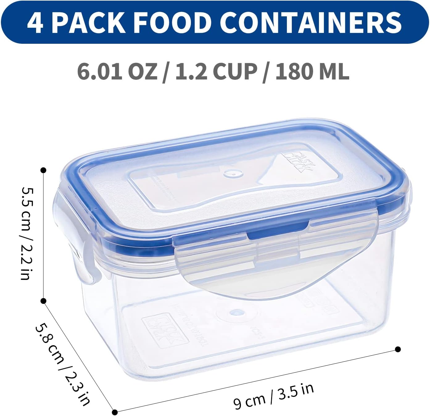 KIGI 4 PACK 6OZ Plastic Small Containers with Lid Portion Control Mini Bento Box Leaf-proof To-go Container Salad