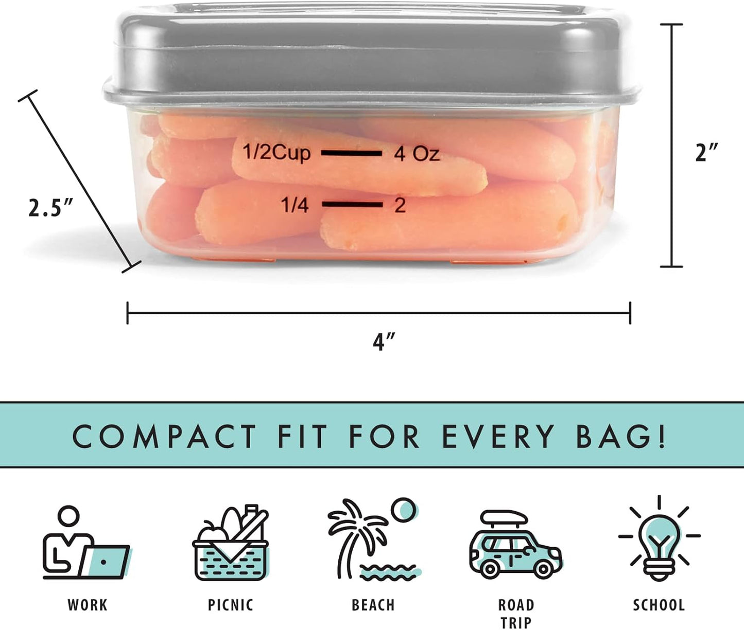 Fit & Fresh Small Plastic Containers With Lids 4 oz, Snack Containers for Adults and Kids, Reusable Leakproof Dressing and Condiment, Multicolor, Light (Pack of 60)