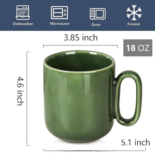 vicrays Ceramic Coffee Mug Set - 18 Ounce Large Stoneware Mug for Men Women - Unique Glazed Porcelain Mugs with Handle for Coffee Latte Tea Milk Cocoa - Set of 4 (Green)