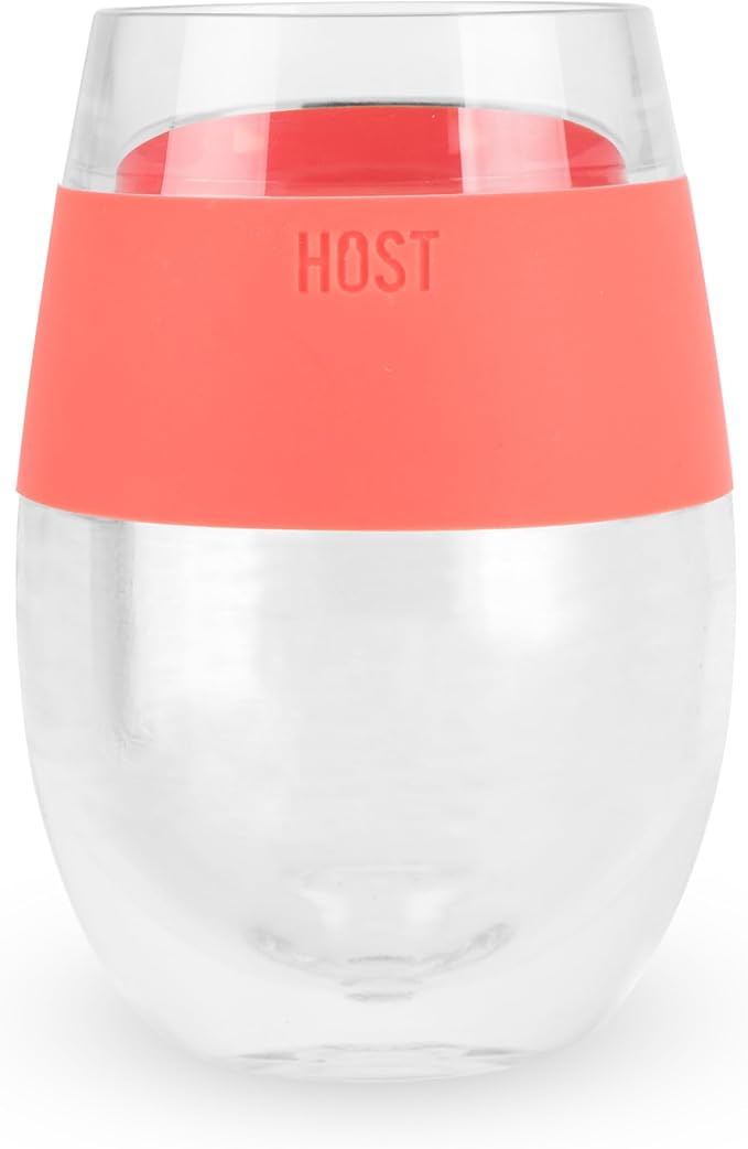 HOST Wine Freeze Cooling Cup, Plastic Double Wall Insulated Freezable Drink Chilling Tumbler with Freezing Gel | Wine Glasses for Red and White Wine, Set of 1, 8.5 oz, Coral