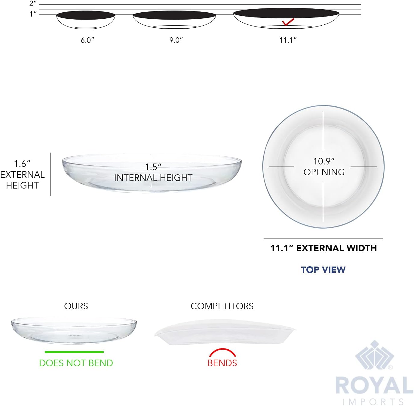 Royal Imports 11" Clear Plastic Saucer Plant Drip Tray, Low Pie Plate, Floral Flower Dish, Wedding, Party, Home and Holiday Decor, 6 Pack