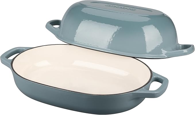 Enameled Cast Iron Oval Dutch Oven Pot with Lid, Dutch Oven for Sourdough Bread Baking, Oval Bread Pan, 7qt, Seasalt