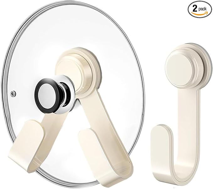 2 Pack Pot Lid Holder - Adjustable Wall-Mounted Pot Lid Organizer for cabinet with Suction Cup, Heavy Duty Multifunctional Hooks for Cutting Board, Pan (White)