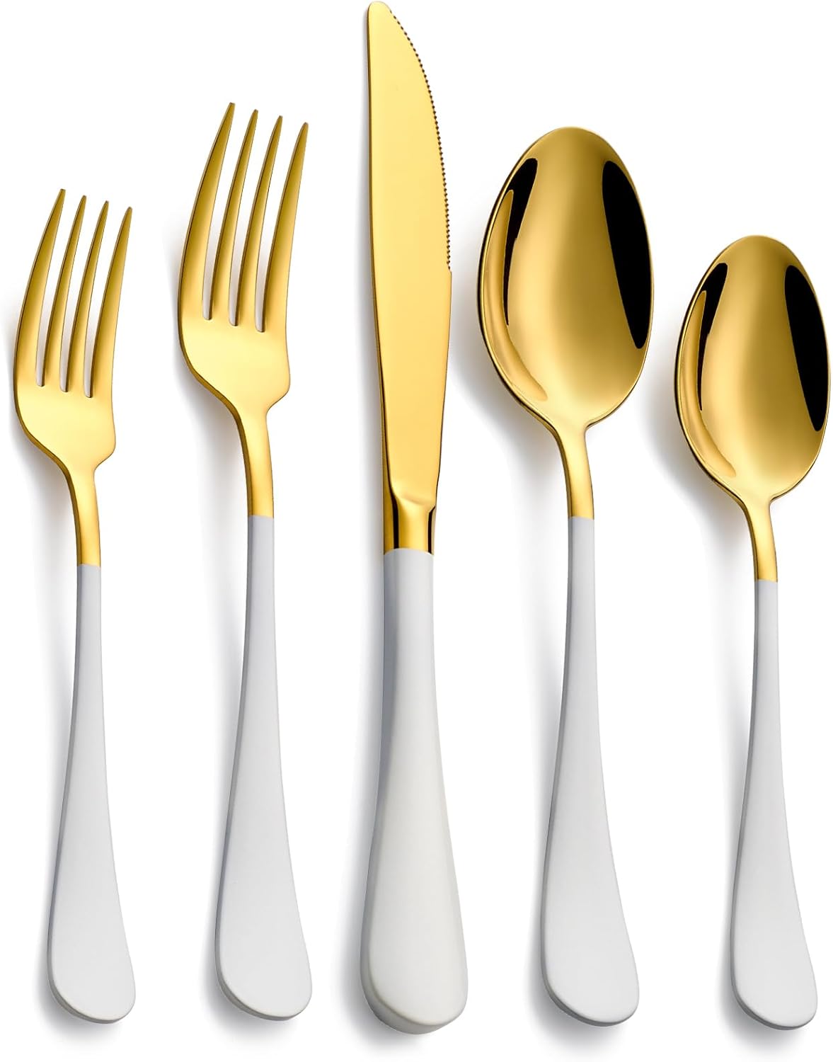 20-Piece White & Gold Silverware Set, 18/0 Stainless Steel Colorful Handle Flatware Set,Service for 4,Modern Cutlery Set Includes Dinner Knives Forks Spoons,Mirror Polished,Dishwasher Safe