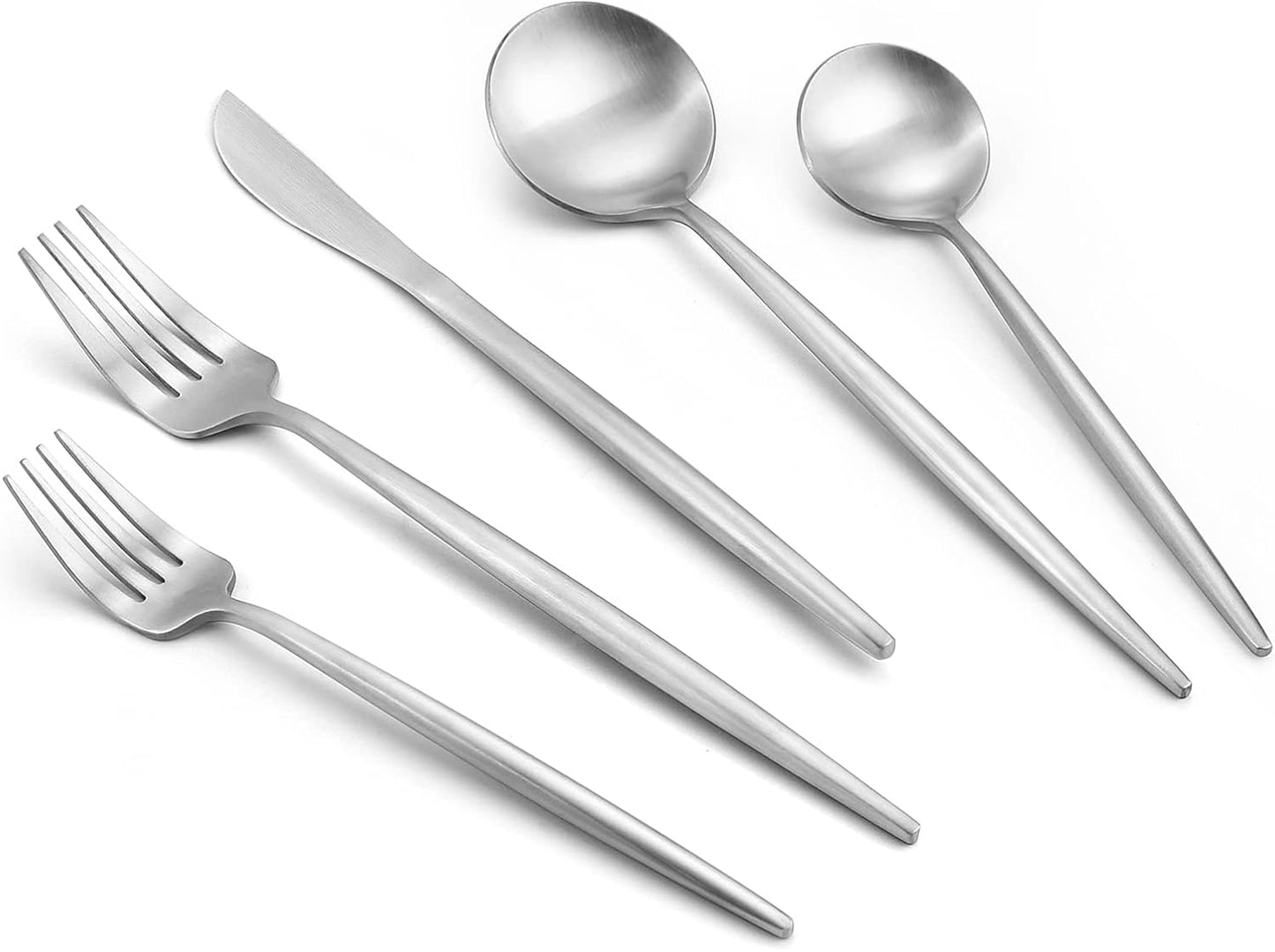 Matte Silverware Set, 20-Piece Stainless Steel Flatware, Tableware Cutlery Service for 4, Satin Finish Utensils, Knife Fork Spoon for Home and Restaurant, Dishwasher Safe