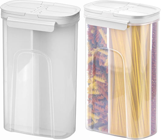 Poeland Storage Jars Canisters with Built-in partition / 4 compartments for Spaghetti Pasta Noodles Cereal - White 2Pack