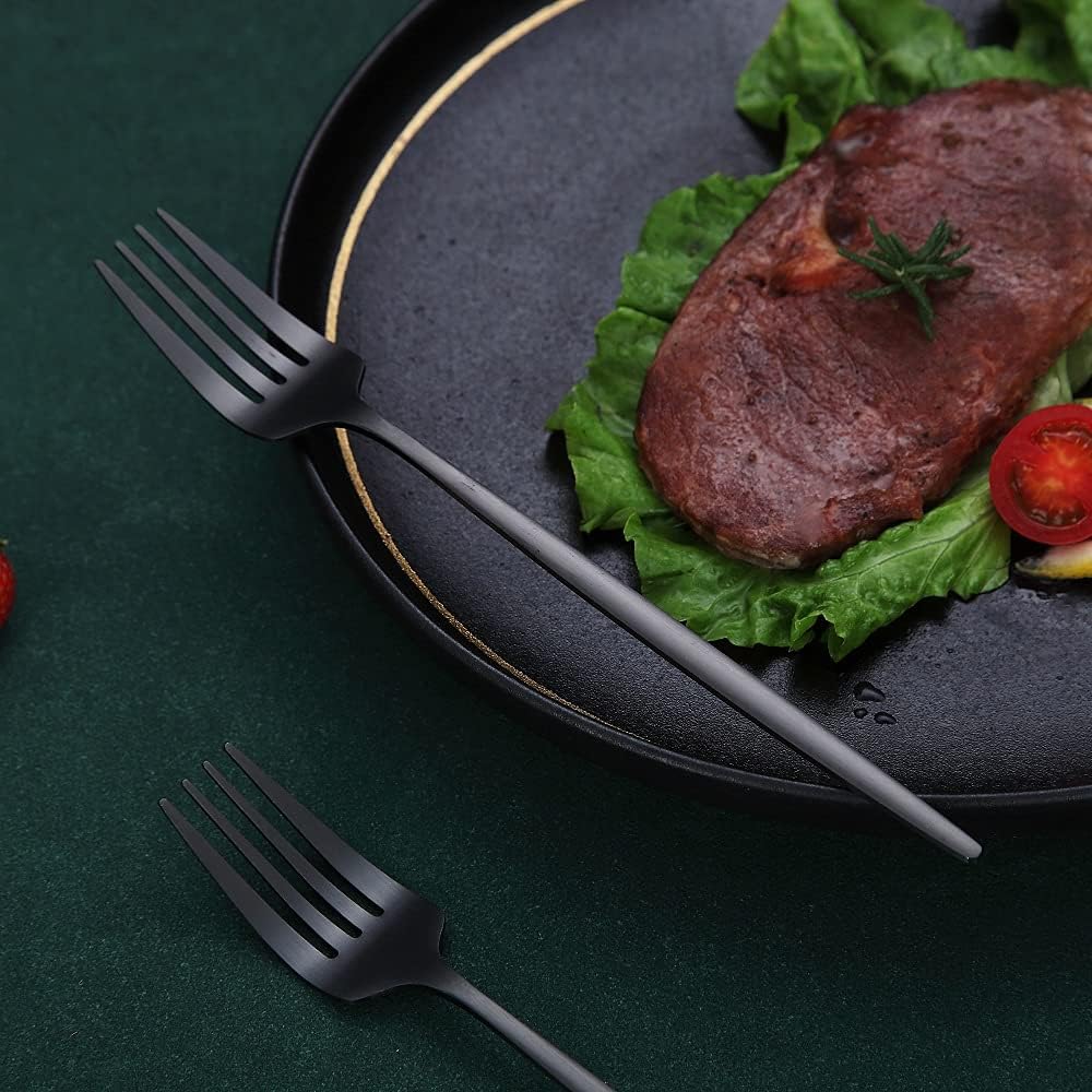 Matt Black 6 Piece Dinner Forks, 8.4'' Stainless Steel Silverware Set, Dessert, Salad, Table Forks for Home, Kitchen or Restaurant, Dishwasher Safe