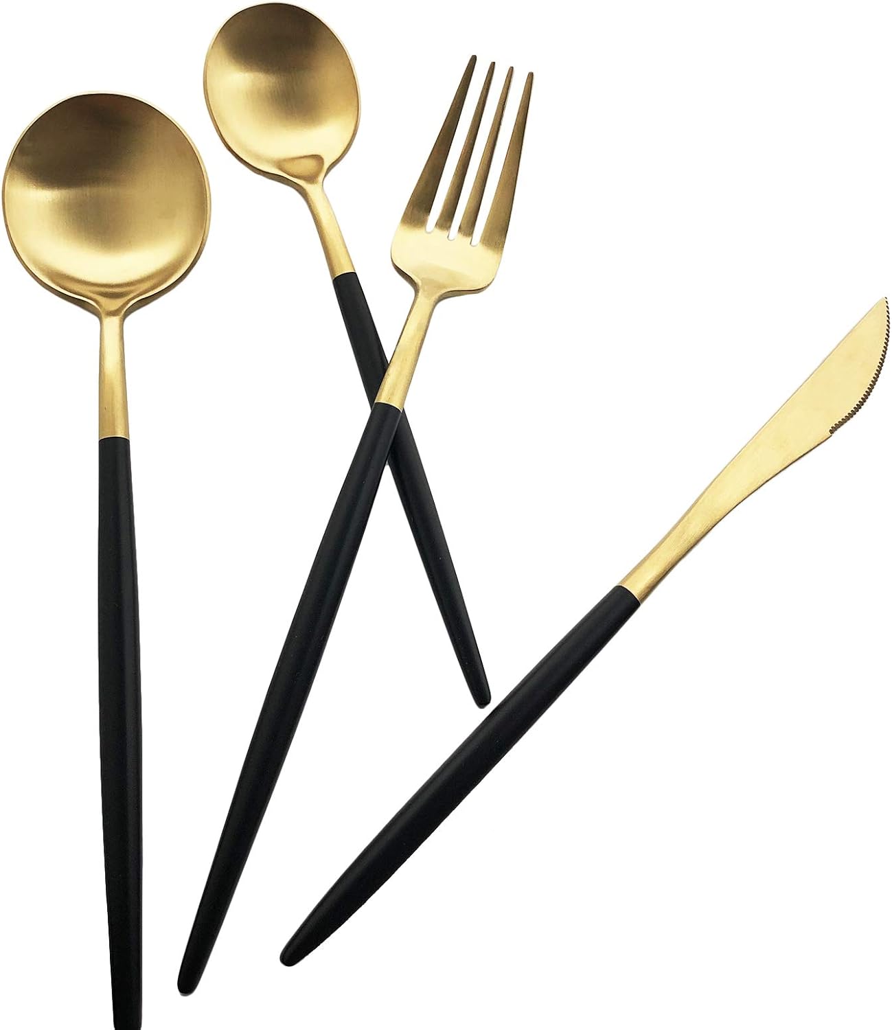 Silverware Set, Hand polished Matte Gold Black Flatware Cutlery Set Service for 4, Satin Finish 20 Pieces 18/10 Stainless Steel Utensils Set for Home and Restaurant, Dishwasher Safe