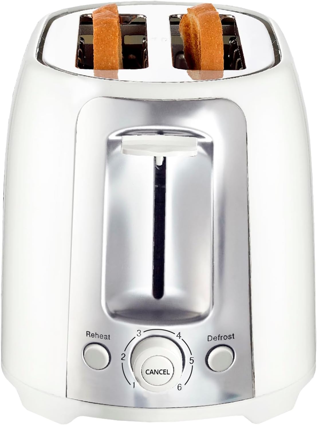 Aiwa Toaster, 2 Slice Wide Slot, Reheat and Defrost Function, 6 Browning Settings, Drop Down Crumb Tray, White