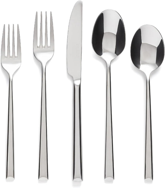 over&back 20pc Modern Flatware Cutlery Set - Comes with 4 Dinner Forks, 4 Salad Forks, 4 Dinner Knives, 4 Dinner Spoons, and 4 Teaspoons - 18/8 Stainless Steel - Dishwasher-Safe - Mirror Stainless