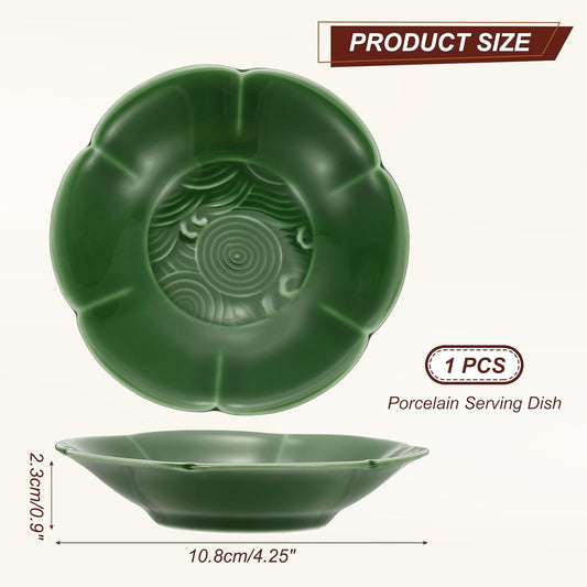uxcell Porcelain Serving Dish, 4.25 Inch Small Ceramic Candy Plate with Water Pattern Petal Shape Decorative Bowl for Wedding Party Household Living Room Candy Snack Plate, Green