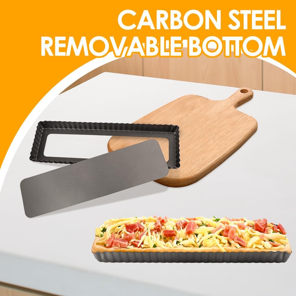 Tart Pan, 14 Inch Rectangle Tart Quiche Pan with Removable Bottom Nonstick Pie Pan with Oil & Dish Brush, Baking Tray with Loose Bottom for Fluted Pies, Quiche,Tart