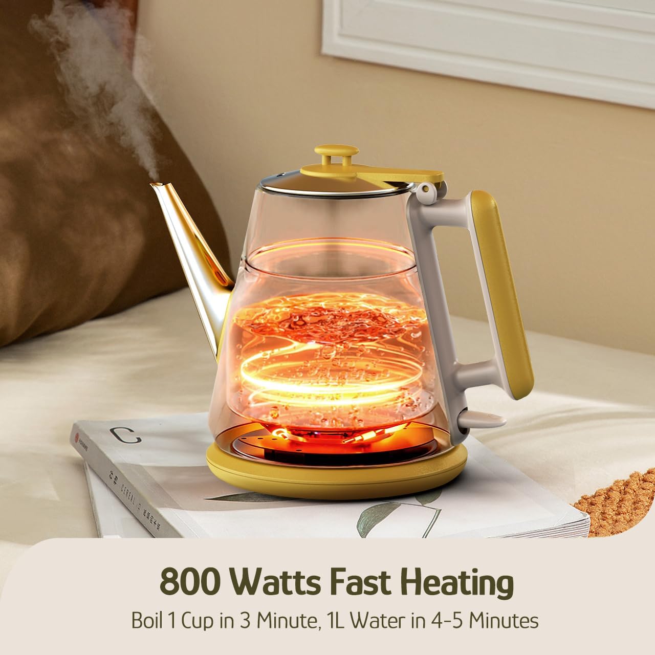 Hazel Quinn Retro X Eduardo Recife Collaboration Electric Kettle- 1 Litres / 34 Ounces Retro Small Tea Kettle, Double Wall, 304 Stainless Steel, 800W Fast Boiling, Cordless, BPA-Free, Auto Shut-Off