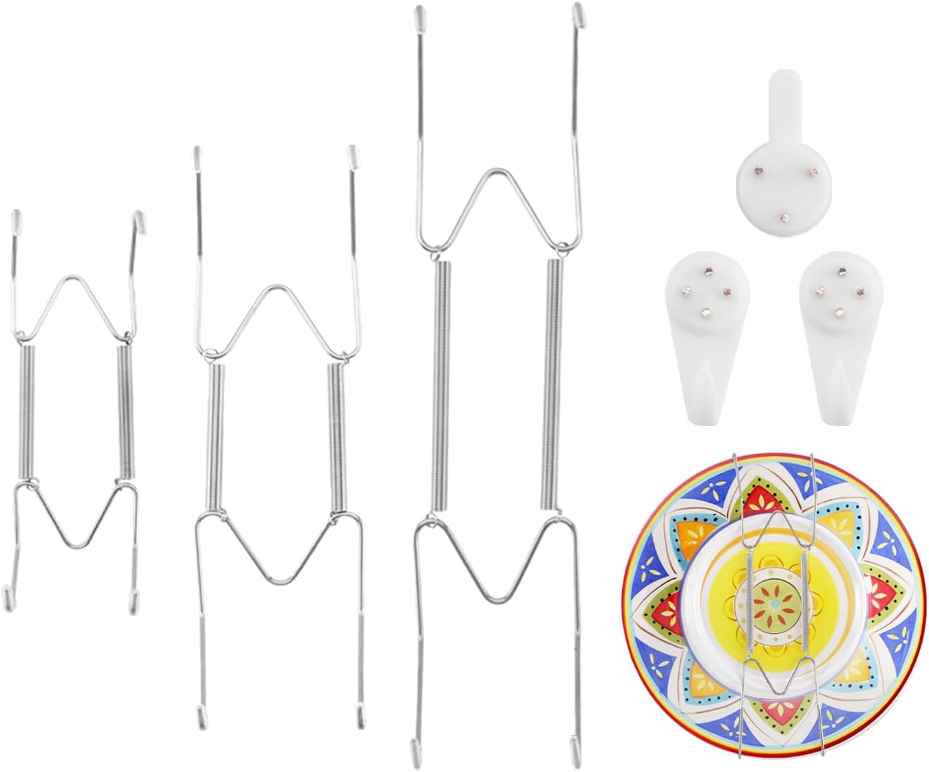 3 Pack 6/8/10 Inch Decorative Plate Medium Plate Hangers for The Wall, Invisible Stainless Steel Wall Hangers for Display with Hooks, for Platter/Dish/Picture(Silver)