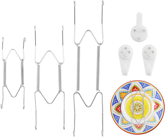 3 Pack 6/8/10 Inch Decorative Plate Medium Plate Hangers for The Wall, Invisible Stainless Steel Wall Hangers for Display with Hooks, for Platter/Dish/Picture(Silver)