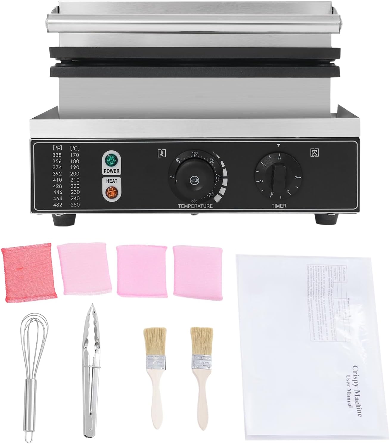 1550W Waffle Maker, Commercial Waffle Pancake Maker for, Industrial Belgian Waffle Maker Stainless Steel 110V Poffertjes Maker with Time Control Restaurant Bakeries Snack