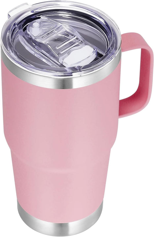 VEGOND 20 oz Tumbler with Handle Lid and Straw, Stainless Steel Insulated Travel Coffee Mug Spill Proof Double Wall Metal Tumbler Cup Keeps Drink Hot and Cold, Pink 1 Pack