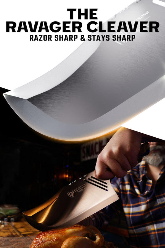 Dalstrong Massive Cleaver Knife - 9 inch - 'The Ravager' - Valhalla Series - 7CR17MOV HC Steel Kitchen Knife - Celestial Resin & Wood Handle - Razor Sharp Meat Cutting Knife - w/Leather Sheath
