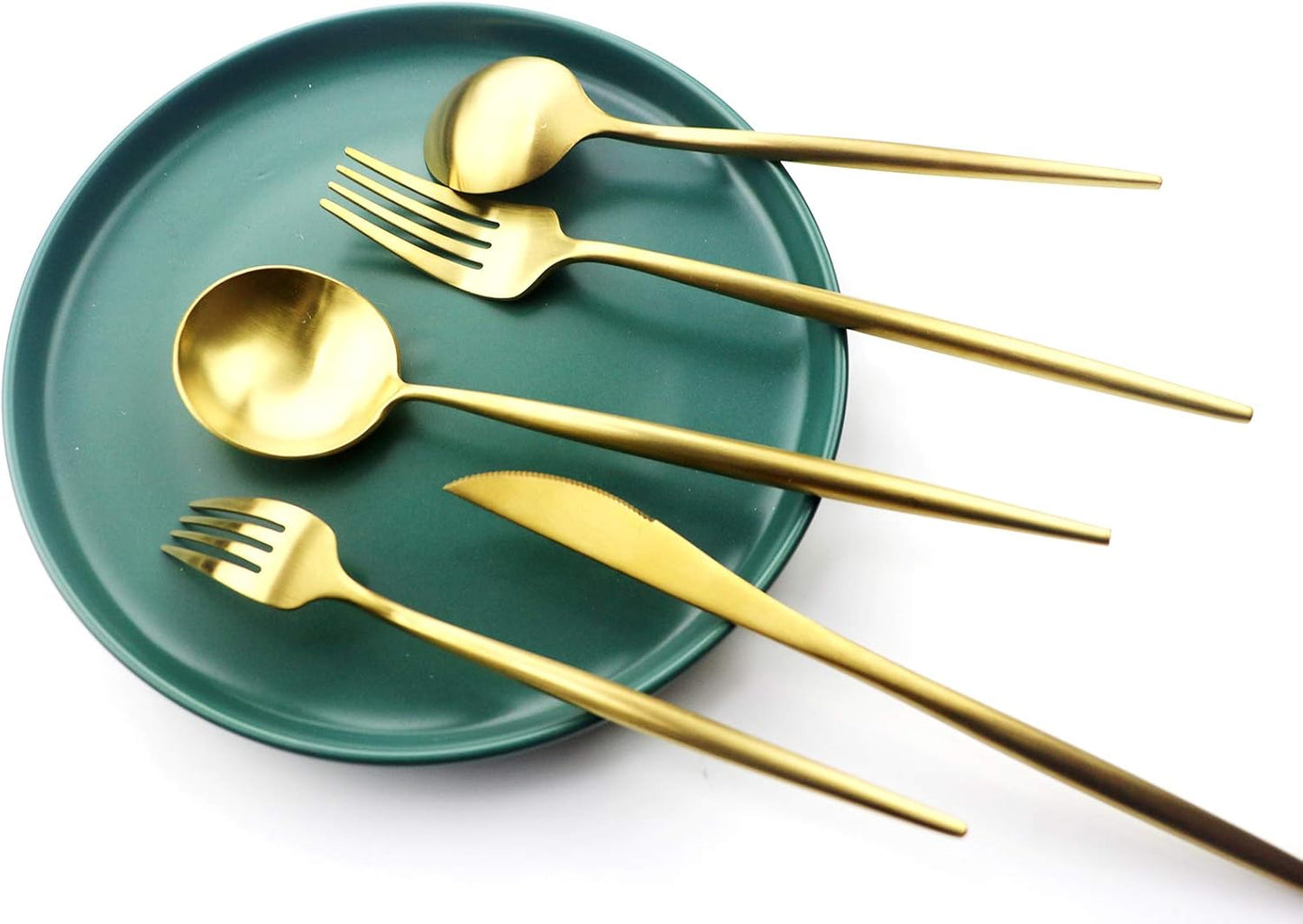 Gugrida 5 Pieces Matte Gold Handle 18/10 Stainless Steel Silverware Set, Flatware Set Titanium Cutlery Set, Utensils Set for Home Restaurant, Dishwasher Safe (Full Gold)