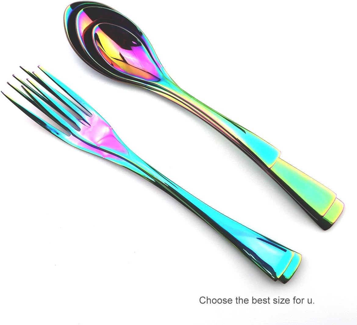 JASHII Luxury Unique Flatware Set 20-Piece | Iridescent Silverware Sets | 18/10 Stainless Steel Dinnerware Set | Utensils For 4 | Rainbow Tableware,Dinner Knife Fork Fork w/DESSERT COFFEE Spoon