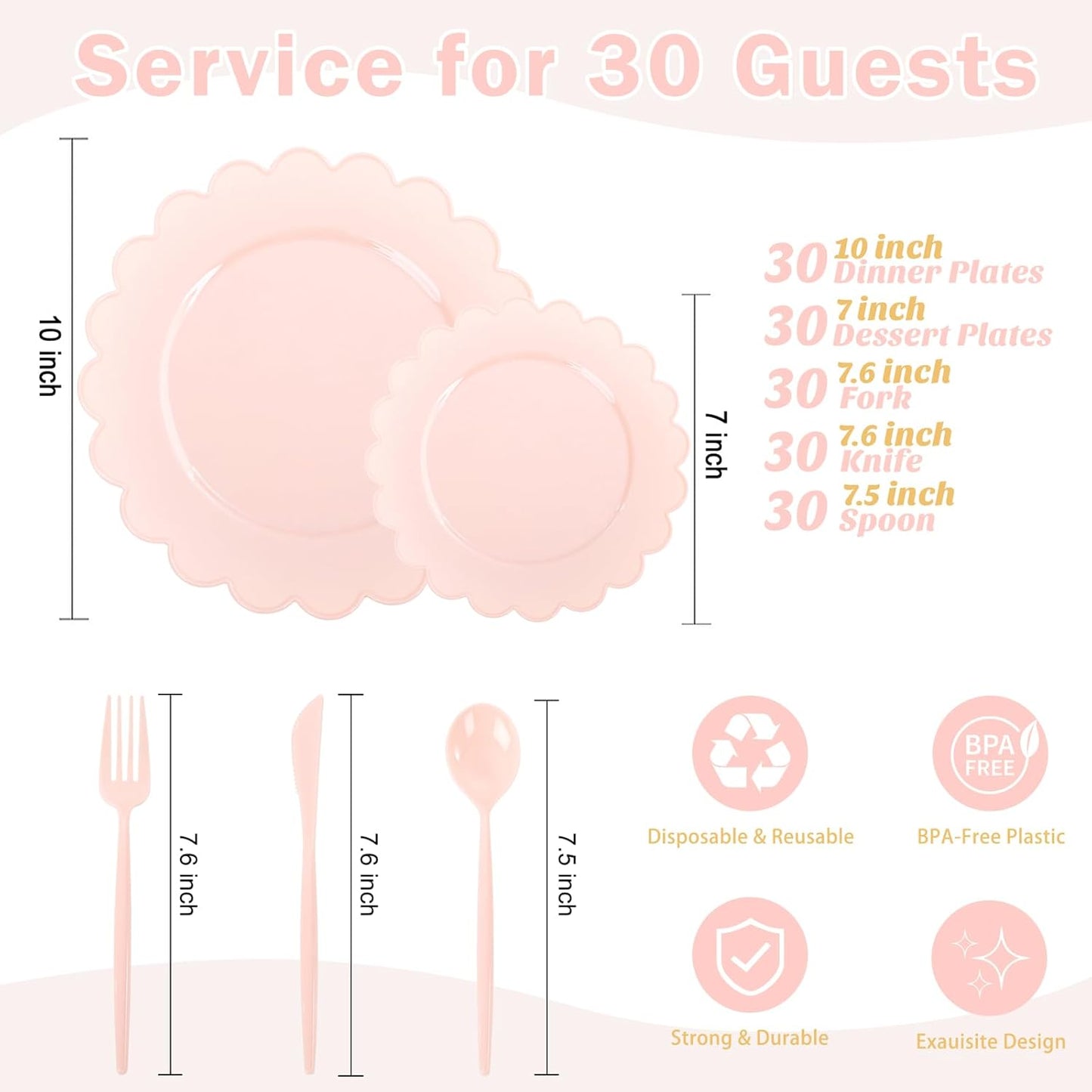 WONDERFUL 150 Pcs Pink Plastic Plates Disposable Plastic Dinnerware Set Pink Silverware Set Disposable Plates for Party Wedding & Bridal Shower Pink Party Decorations Suitable for 30 Guests
