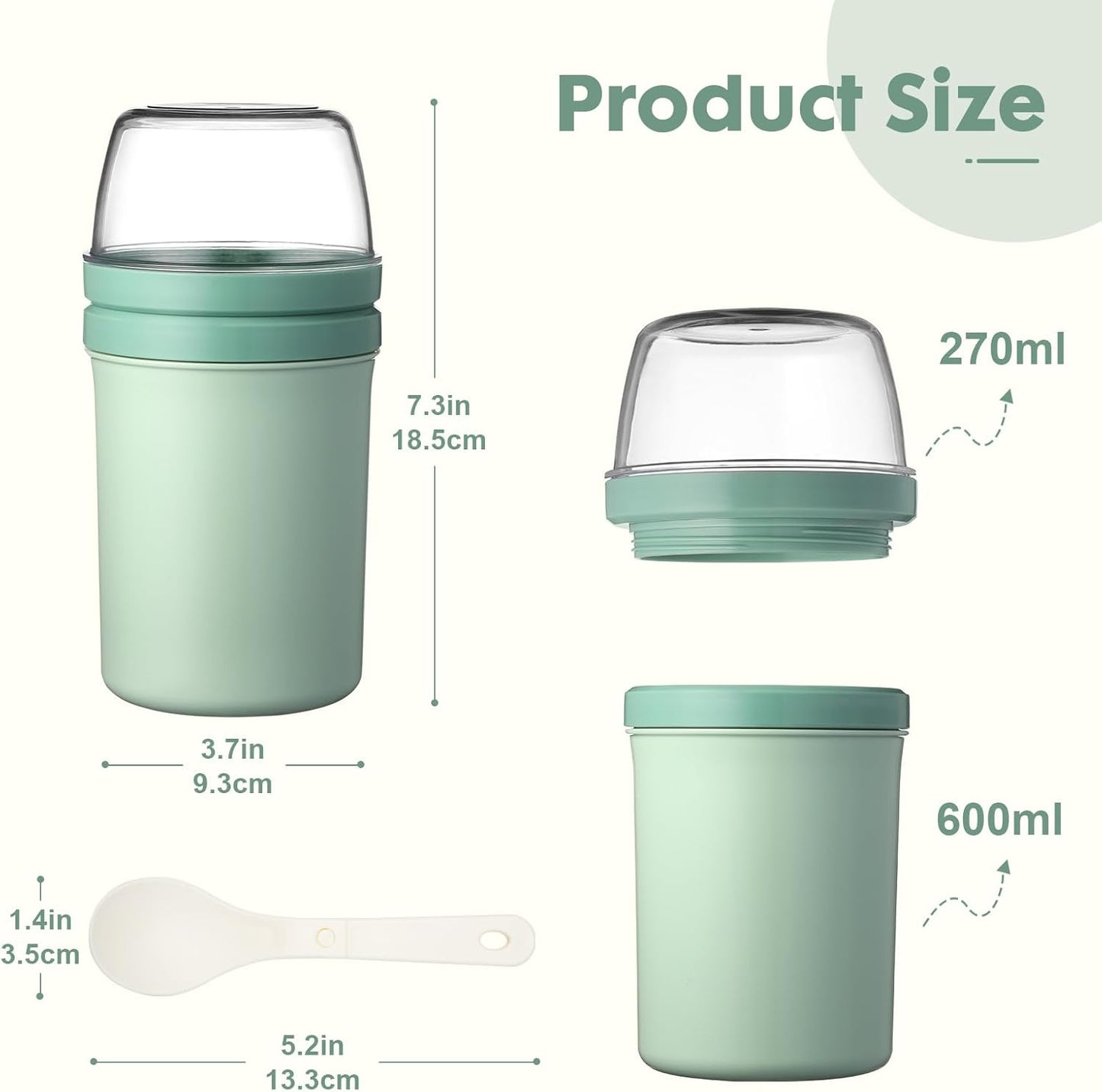 Snack Cup Box Container with Lid,Yogurt Parfait Snackle Cups and Spoons,600ml+270ml Breakfast On The Go,Portable Overnight Oats Cereal To Go,Reusable Travel Cereal Bowl and Milk Container