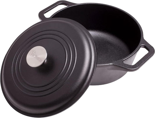 Victoria 4-Quart Cast Iron Dutch Oven with Lid and Dual Loop Handles, Seasoned with Flaxseed Oil, Made in Colombia,Black