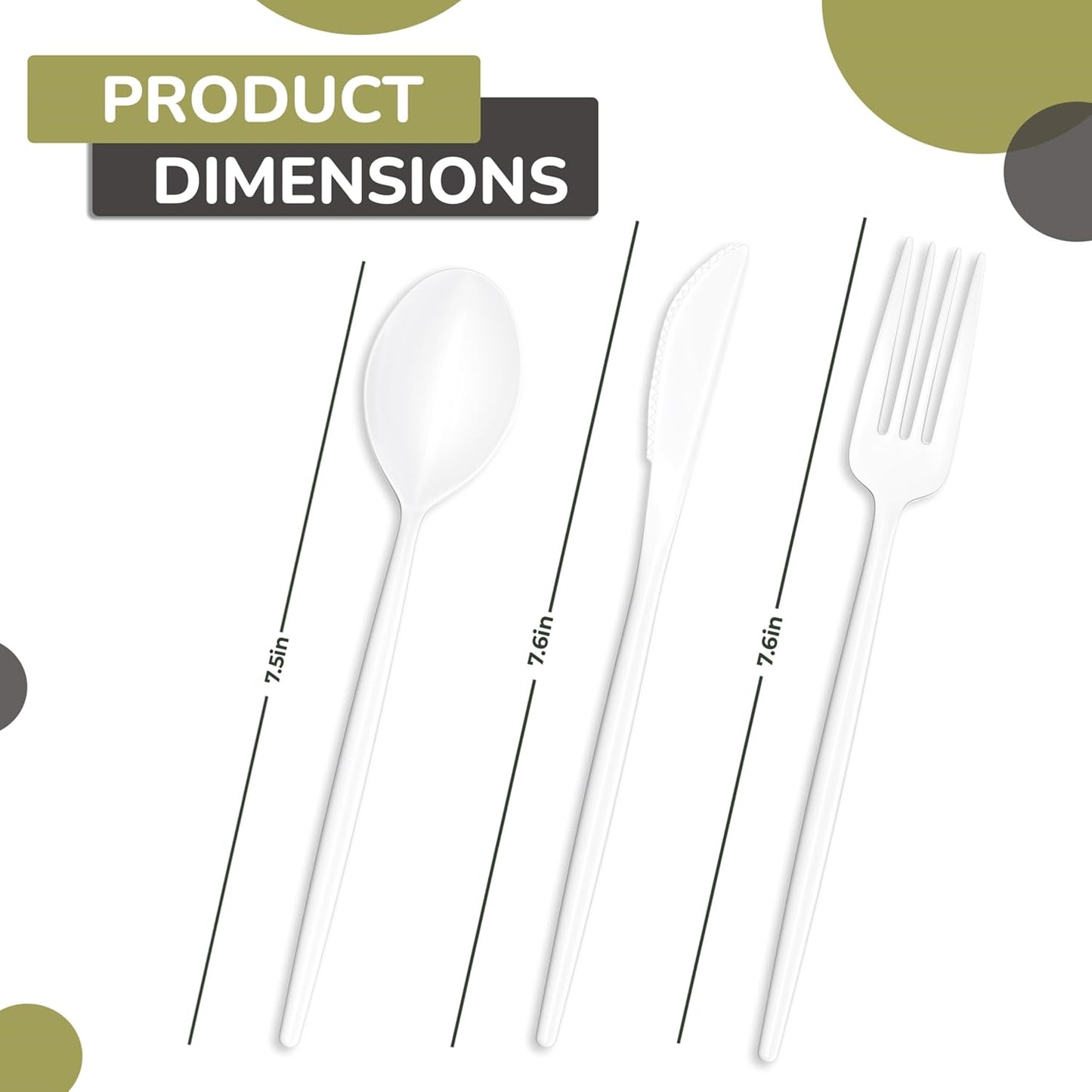 Trendables Disposable Plastic Cutlery - 120 Pack White Plastic Knives, Silverware Set
