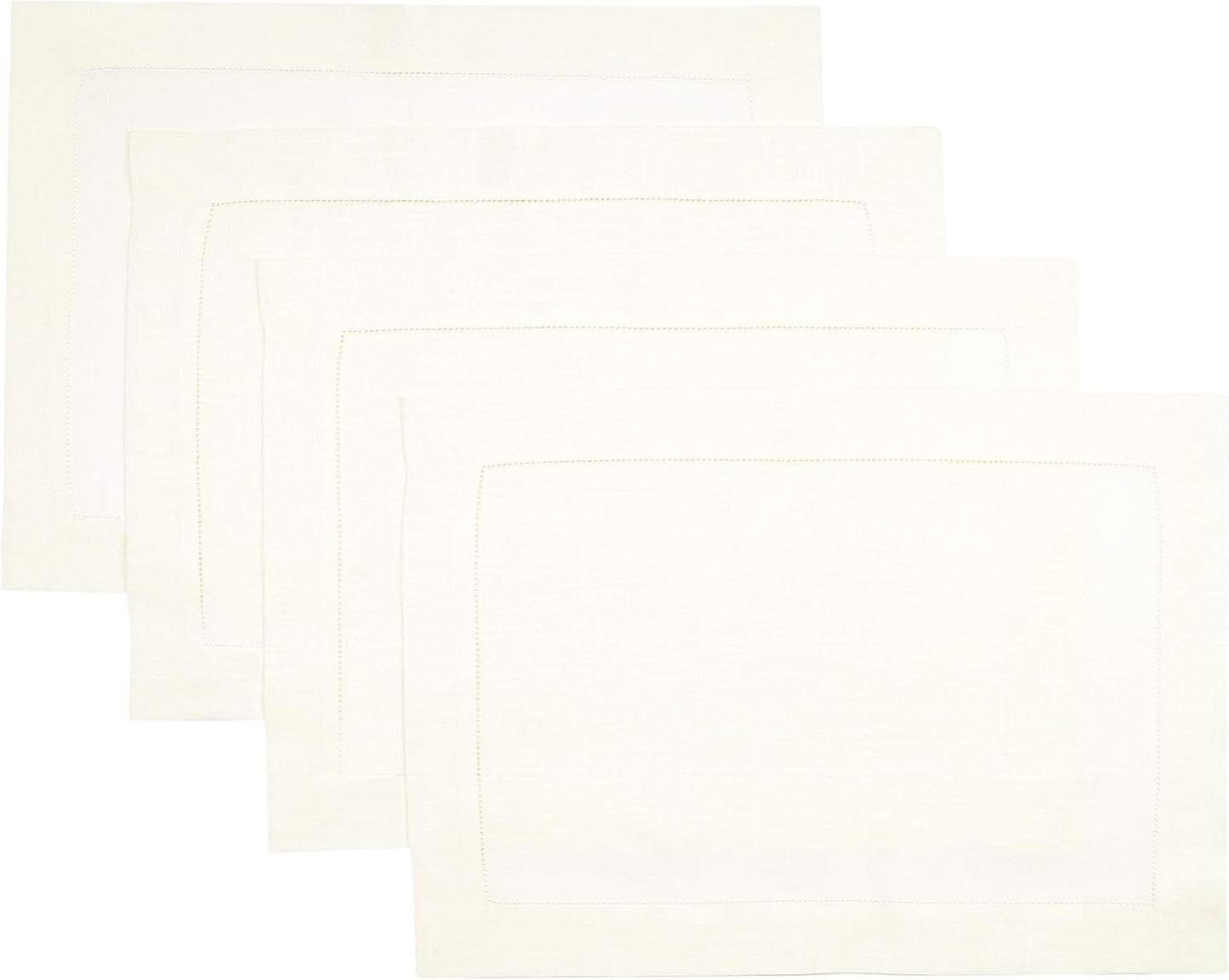 D'Moksha Homes Linen Placemats Set of 4 - Classic Hemstitch Ivory Placemats 14 x 19 Inch - 100% Pure Linen Table Mats for Fall, Autumn and Halloween - Handcrafted and Machine Washable