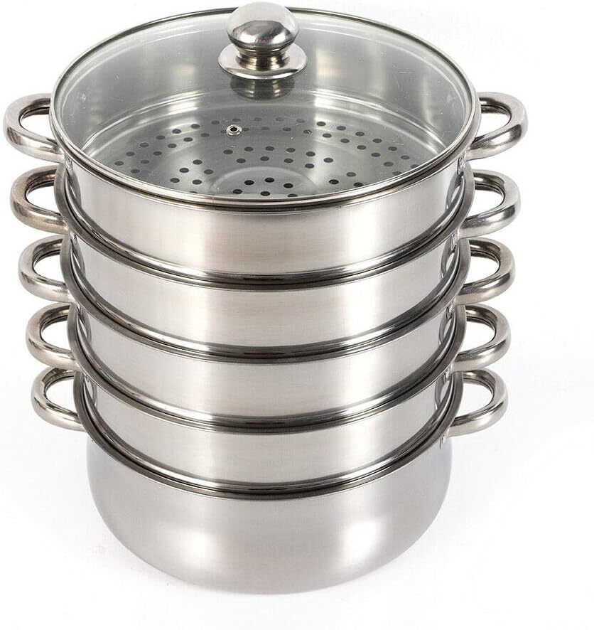 Steamer Pot Food-Grade Polished Stainless Steel Dumpling Steamer Cooker Multi-functional 5-layer Fast Heating 26cm/28cm/30cm (28cm)