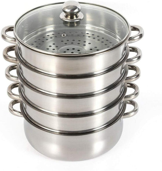 Steamer Pot Food-Grade Polished Stainless Steel Steamer Cooker Multi-functional 5-layer Fast Heating 26cm/28cm/30cm (30cm)