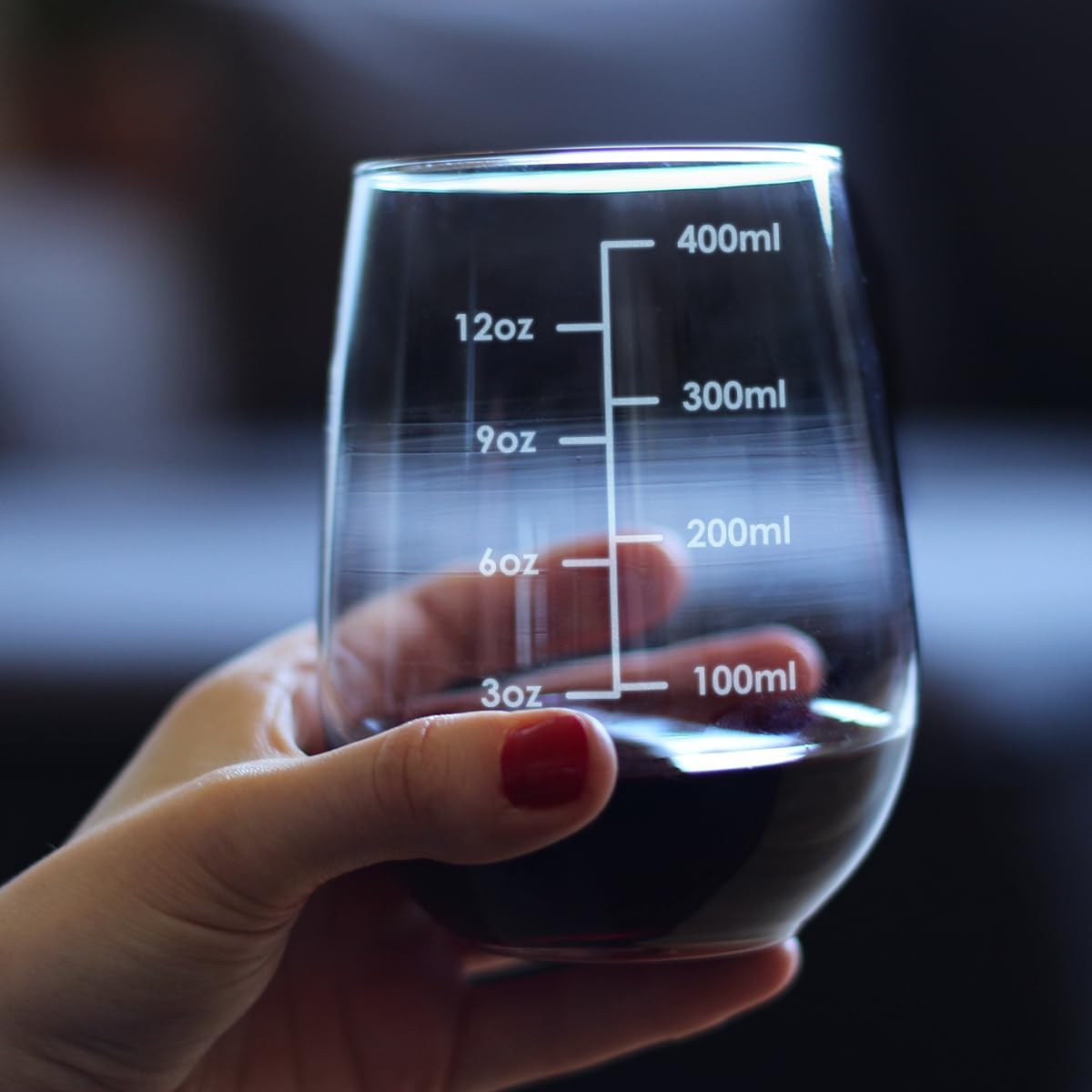 Bevvee Wine Measuring Cup - Stemless Wine Glass - Engraved Measurement Lines for Portion Control - Ounces and Metric - Large 17 Ounce