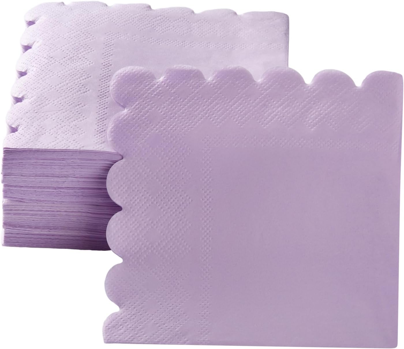 100 Pack Cocktail Napkin 2-Ply Scalloped Edged Dessert Napkins Folded 5 x 5 Inches Disposable Napkins for Dinner Wedding Birthday Party Bridal Anniversary Reception Event (Purple)