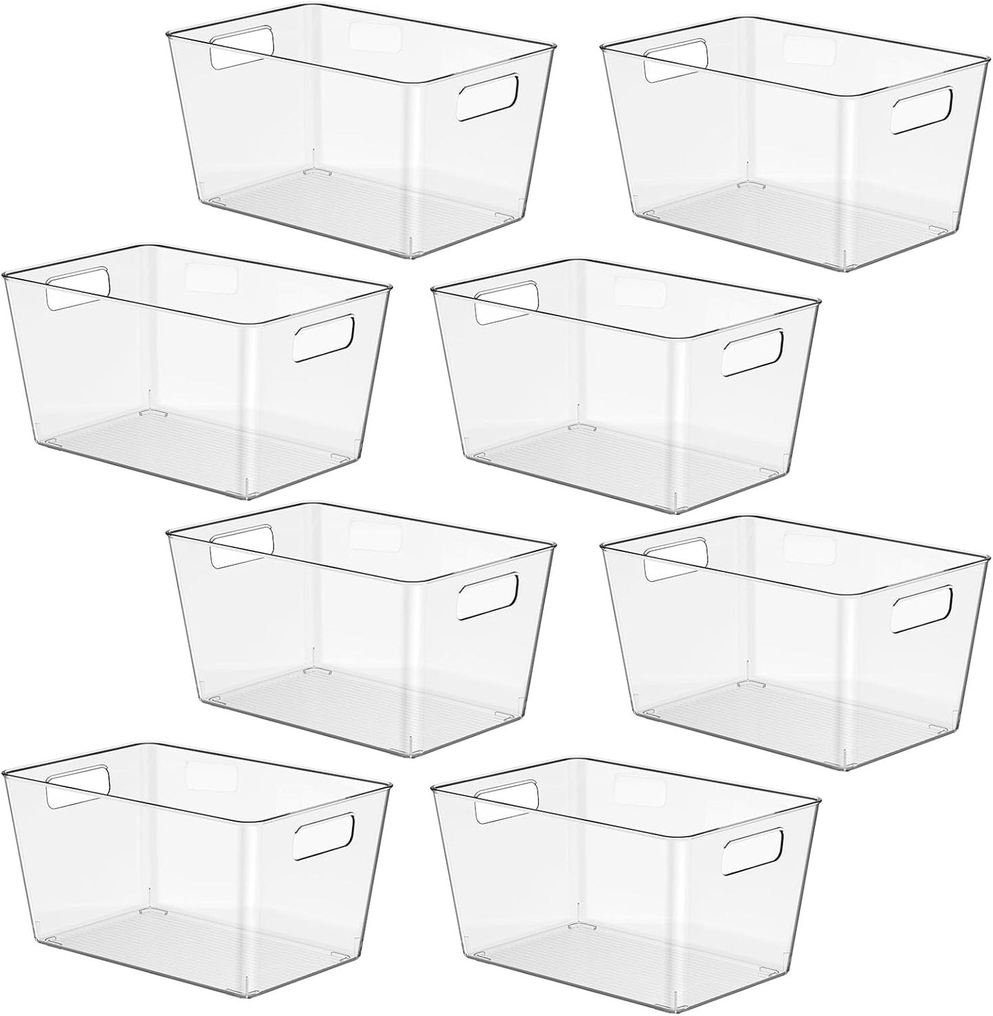 8 Pack Clear Plastic Storage Bins, 11" Large Pantry Organizer Bins with Handles, Plastic Containers for Refrigerator,BPA-Free Perfect for Kitchen,Fridge,Cabinet,Pantry,Bathroom,Closet Organization