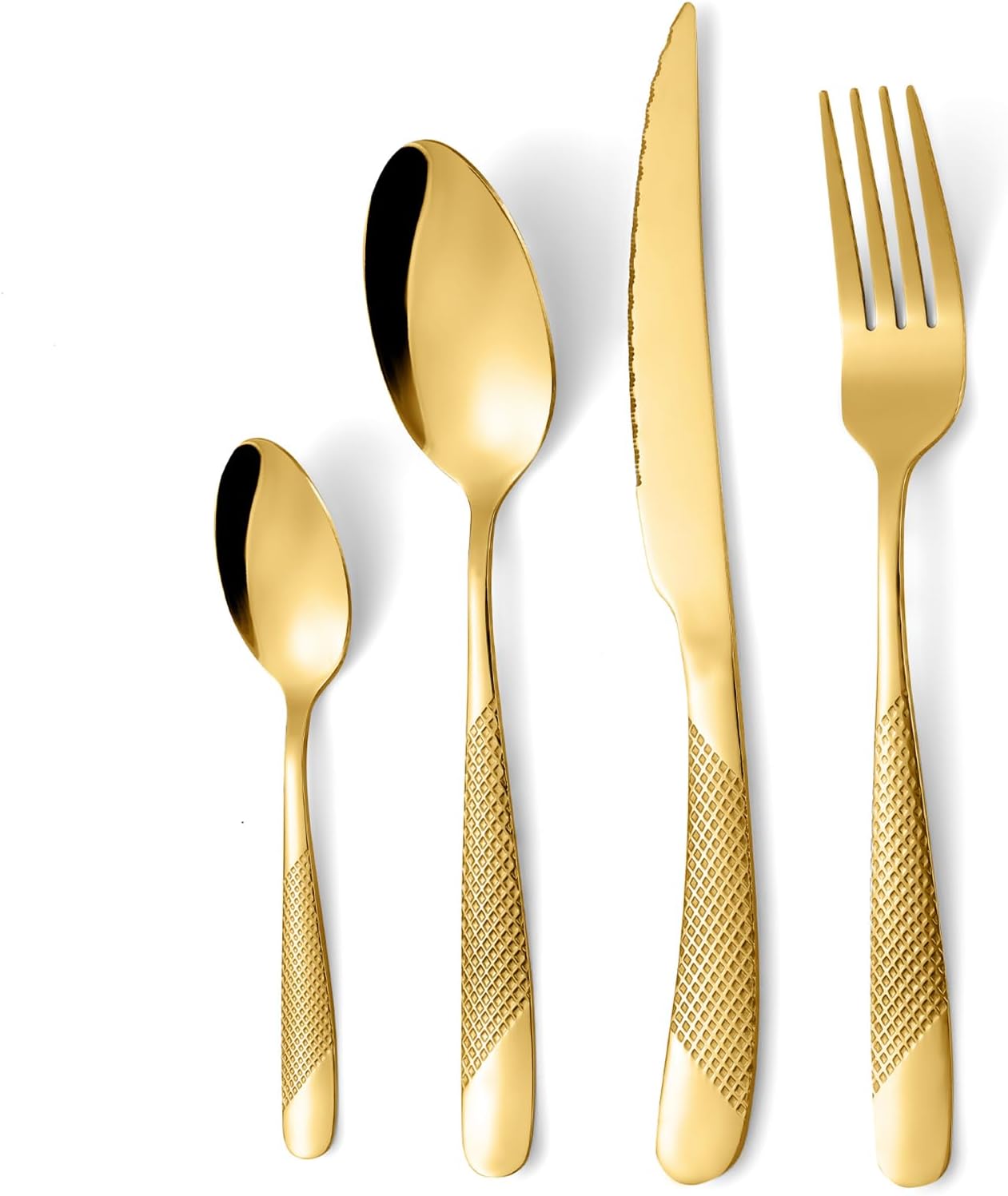 24-Piece Golden Hammered Silverware Set, Food-Grade Stainless Steel Flatware Service for 6, Modern Cutlery Utensil Set with Forks Knives Spoons, Mirror Polished, Dishwasher Safe for Kitchen Dining