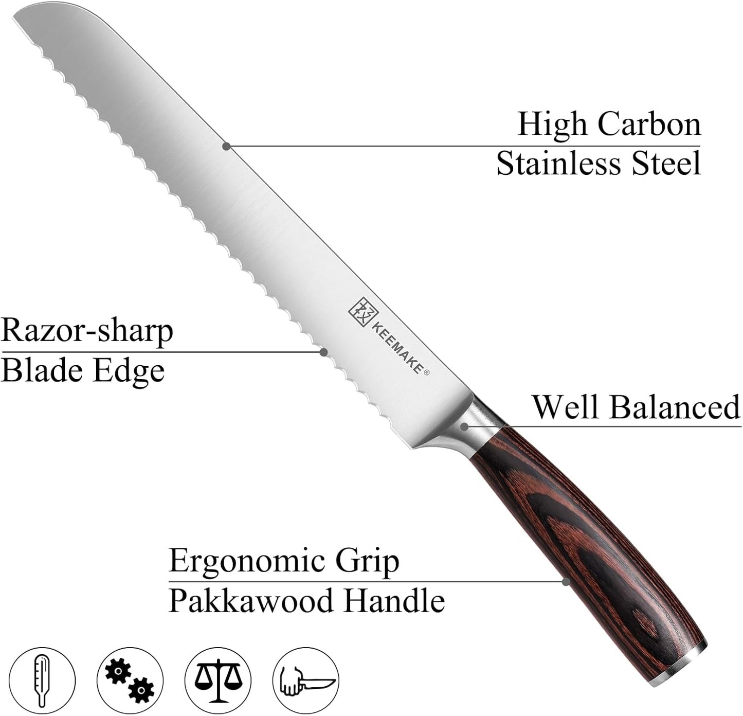 KEEMAKE Bread Knife for Homemade Bread, 8" Sourdough Bread Knife Serrated with Ultra Sharp High Carbon Stainless Steel Blade, Cutting Slicer for Bread Cake Fruit, Ergonomic Handle, Gift Box Included