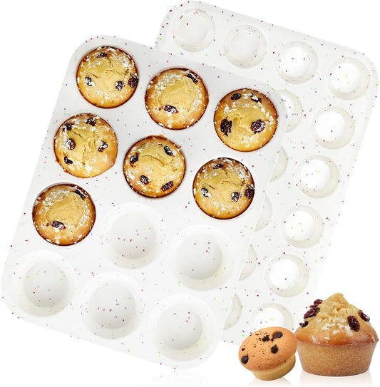 CAKETIME Silicone Muffin Pans for Baking, Regular 12 Cups and Mini 24 Cups Muffin Pan for Baking Egg Bites, Muffins, Cupcakes, Frittata Set of 2 Confetti