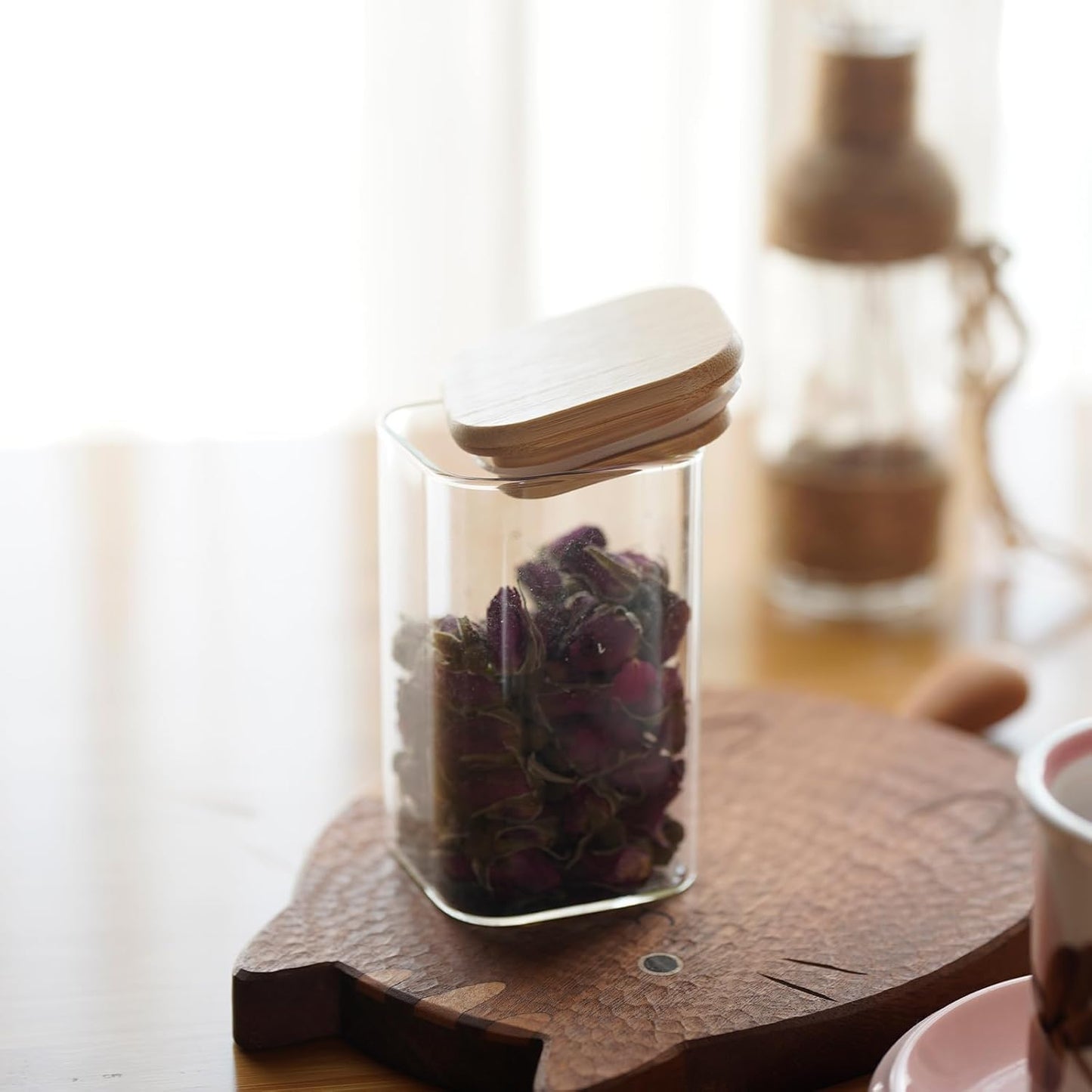 Glass Food Storage Jars Square 8oz, 12 Pack Glass Jars With Bamboo Lids, Kitchen Storage Containers For Spice, Candy, Cookie, Storage For Pantry Organizers