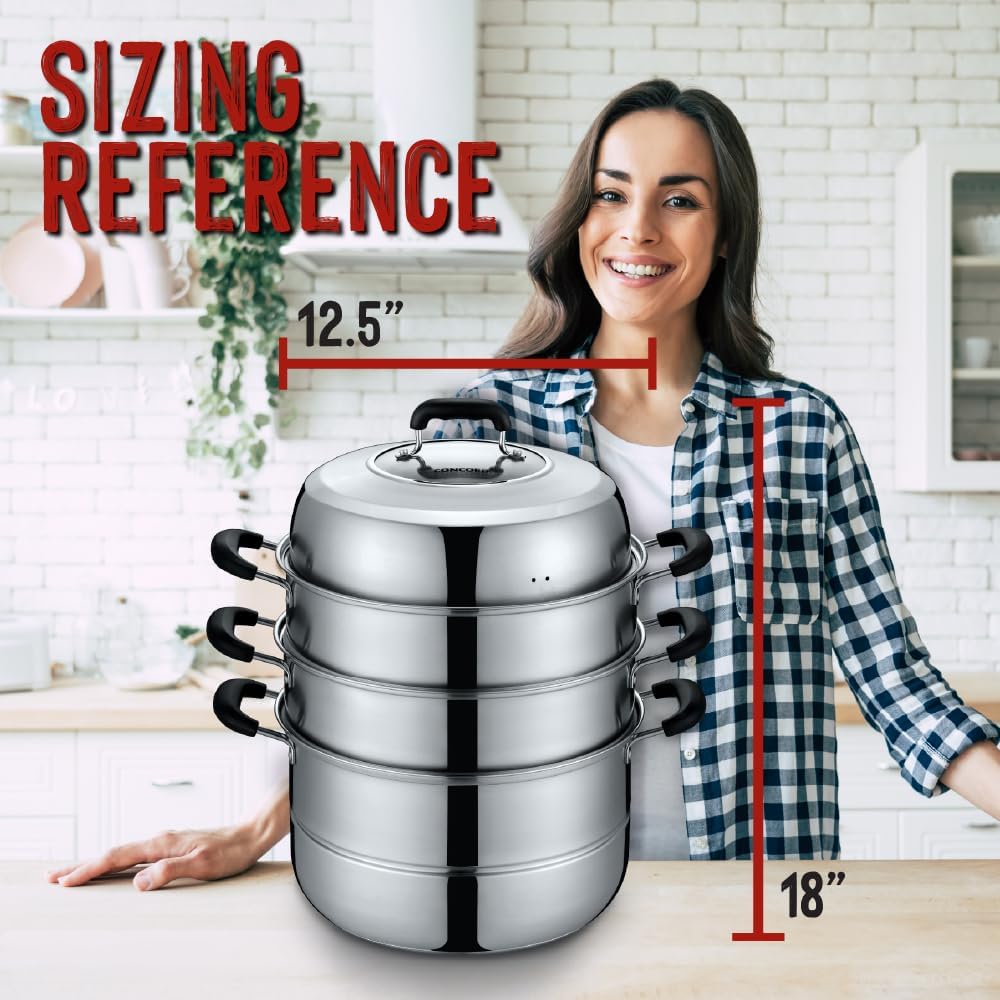 CONCORD 3 Tier Premium Stainless Steel Steamer Set (32 CM)