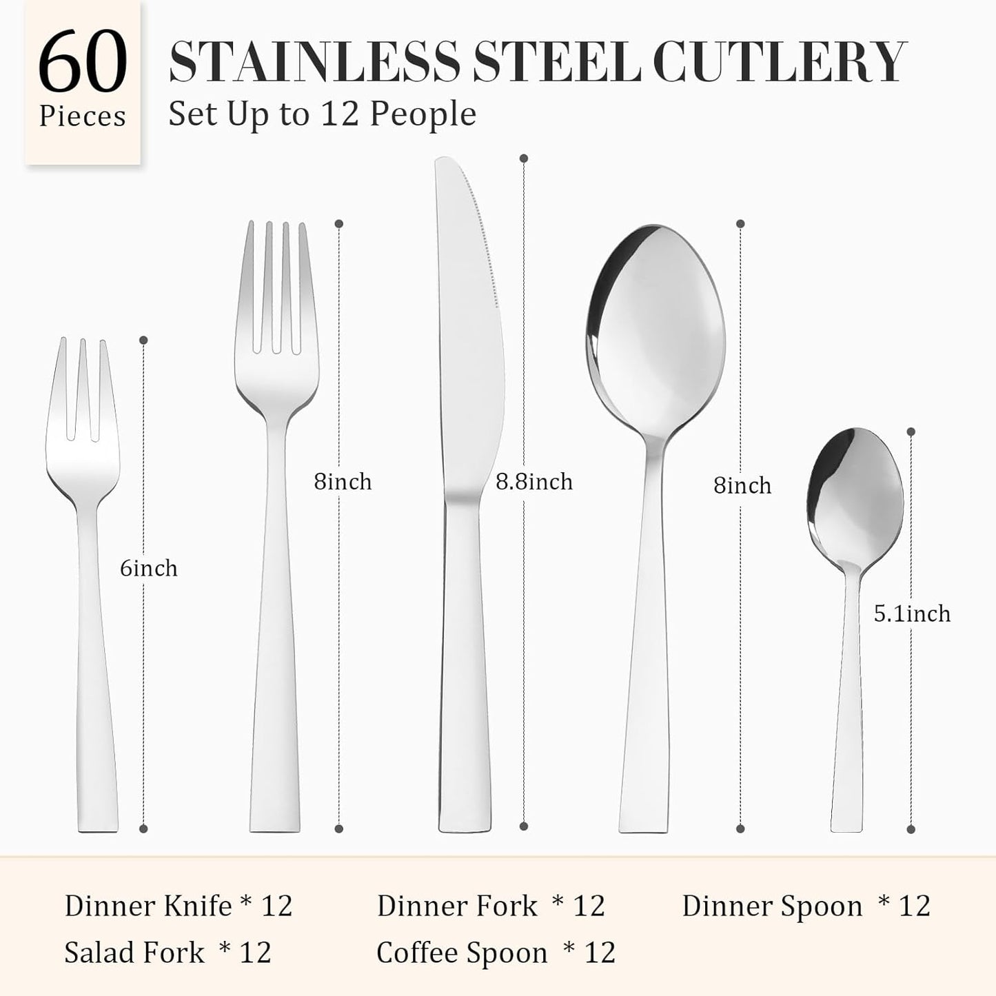 Silverware Set, Heavy Duty Mirror Polished Stainless Steel Flatware Set Modern Kitchen Utensils Set Rust-Proof Dishwasher Safe Knife Spoon Fork for Wedding Housewarming (60-Piece)
